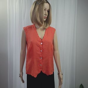 Talbots Irish Linen Scalloped Hem Sleeveless Top 12